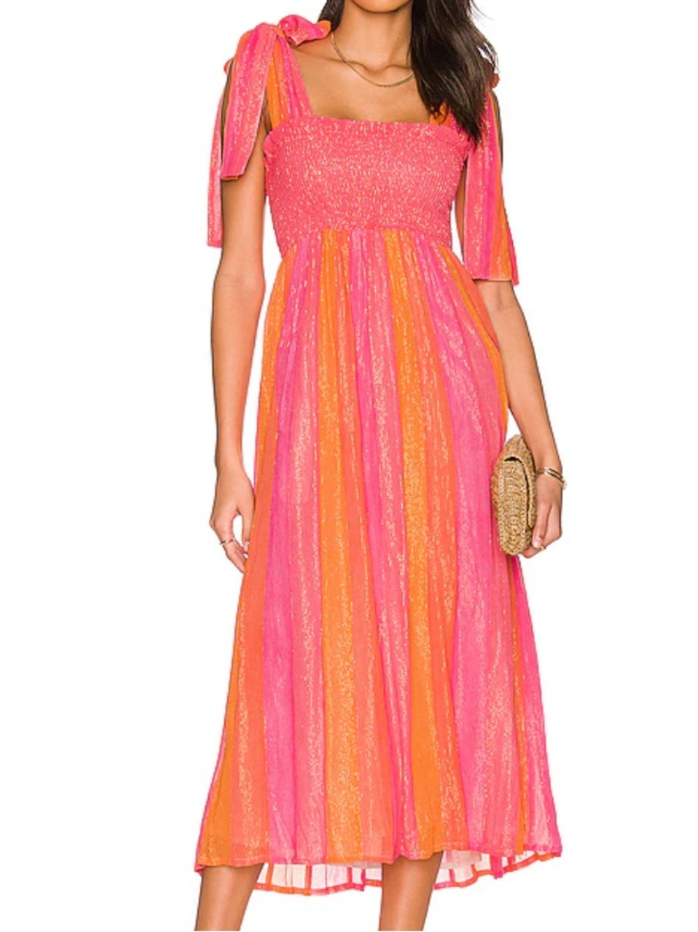 Sundress Women's Pink & Orange Striped Tie-Shoulder Midi Dress size S